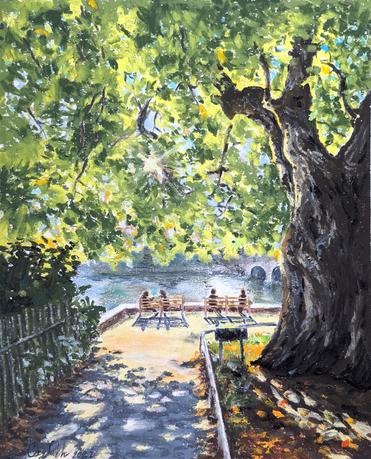 In the Shade of the Platanus, original artwork, unframed