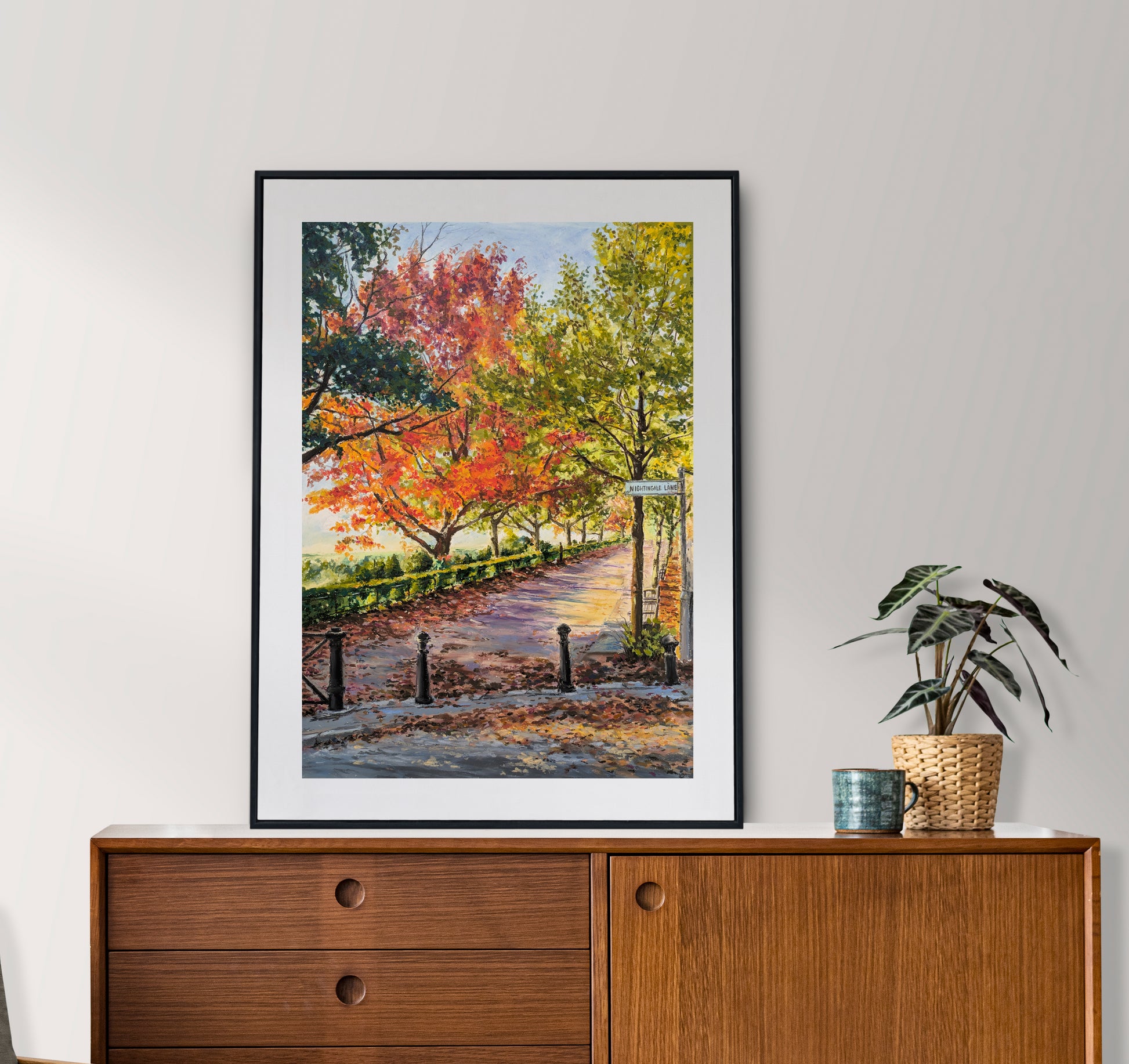 Richmond Hill in Autumn Glow, original artwork, framed 