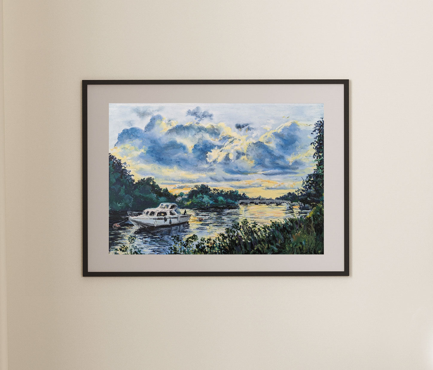 Boatman's evening reverie, original artwork, framed