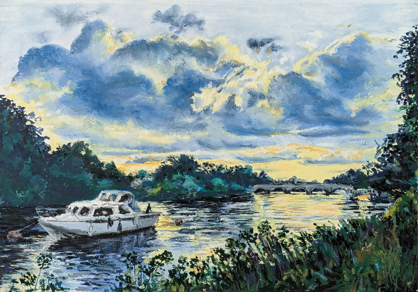 Boatman's evening reverie, original artwork, unframed