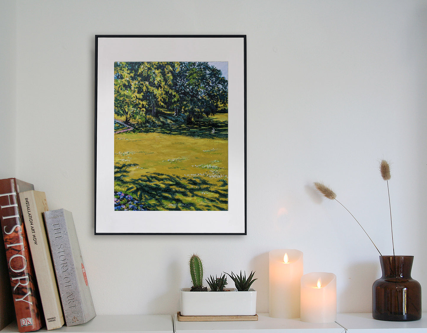 Sunbath in Terrace Garden, original artwork, framed