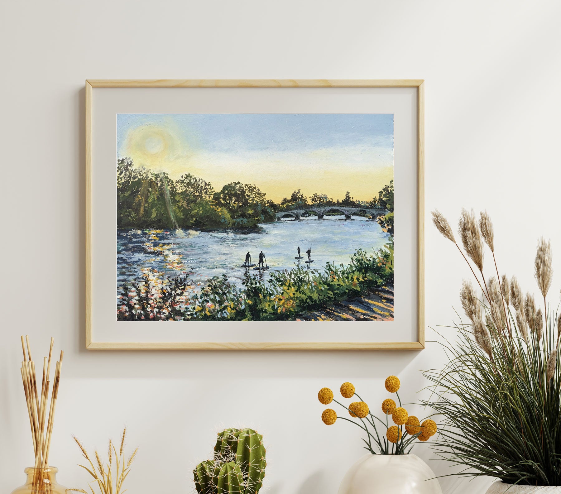 Golden hour paddle, original artwork, framed