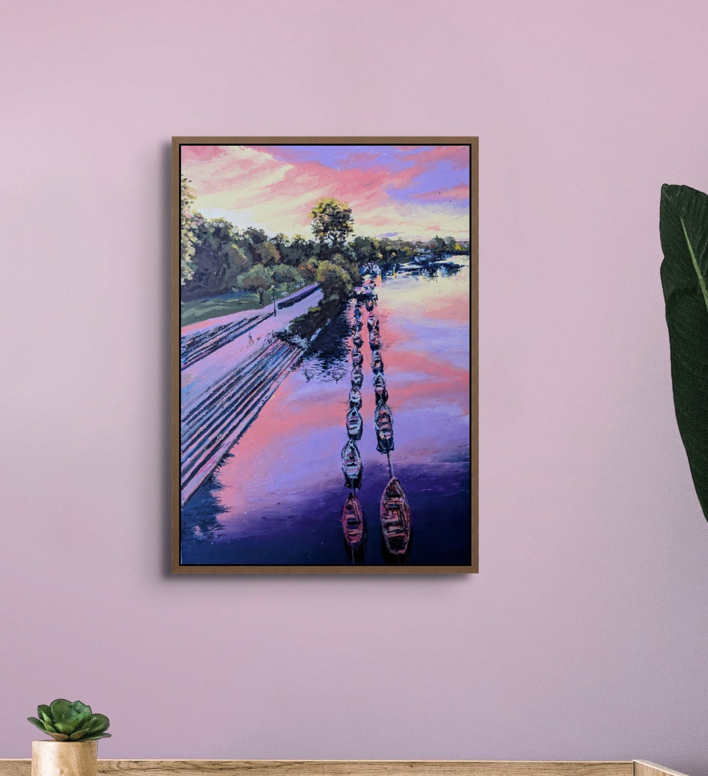 Evening coloured in purple, original artwork, framed