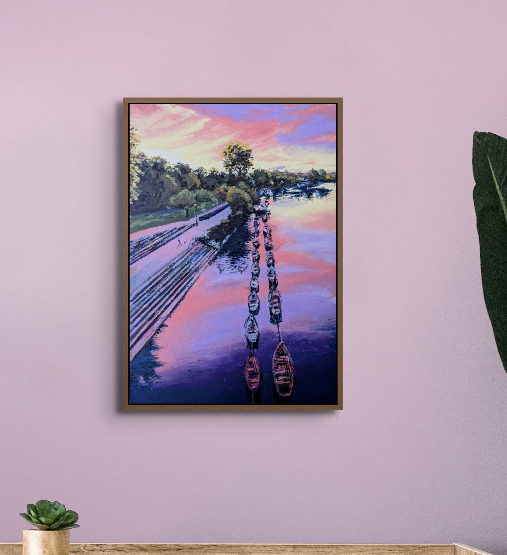 Evening coloured in purple, original artwork, framed