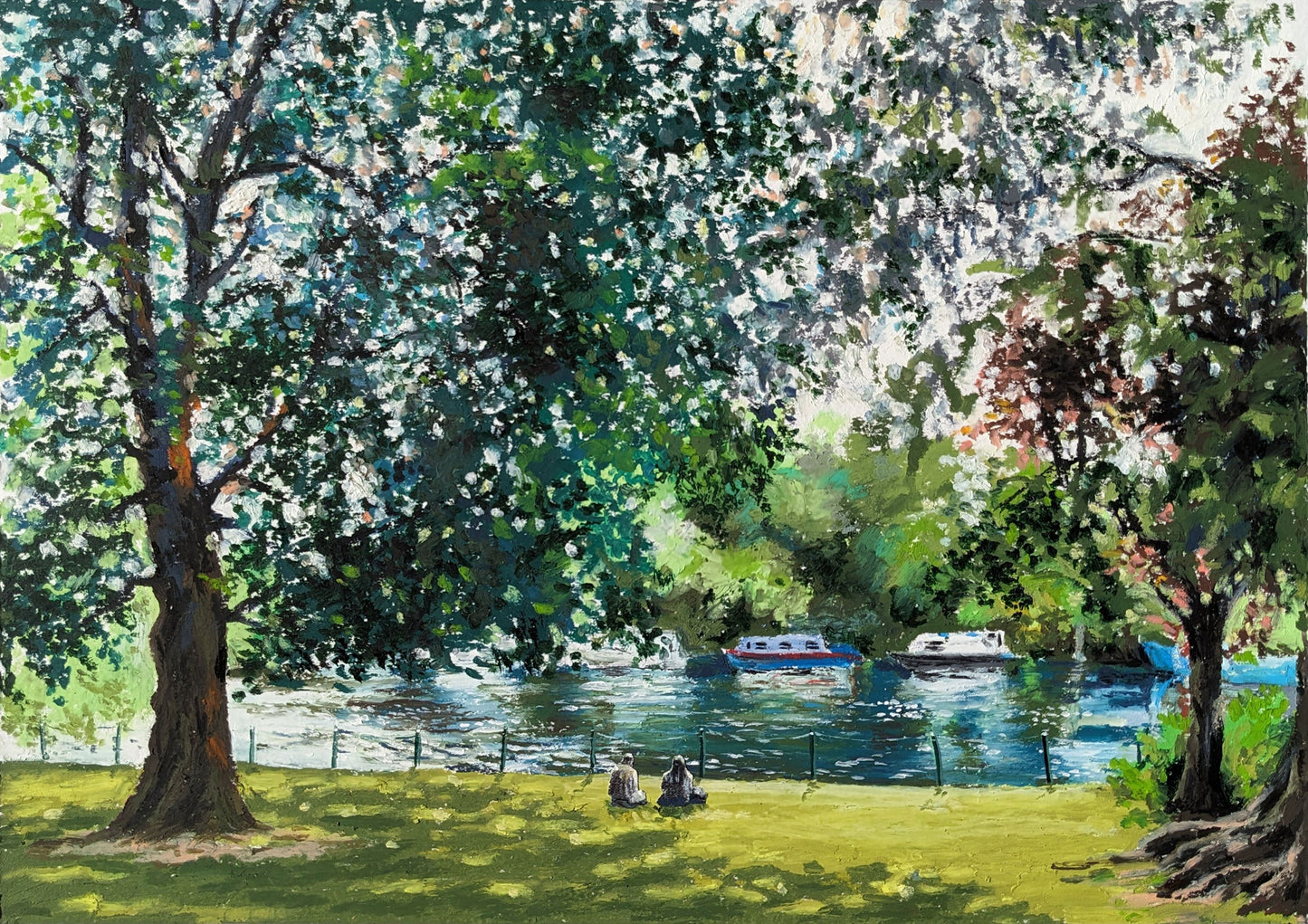 Sun by the river bank,  original artwork, unframed